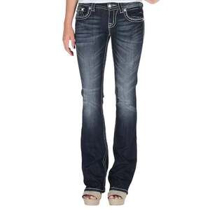 Miss Me Embellished Boot Stretch Jean Rhinestone Patch Medium Wash Blue 30x33